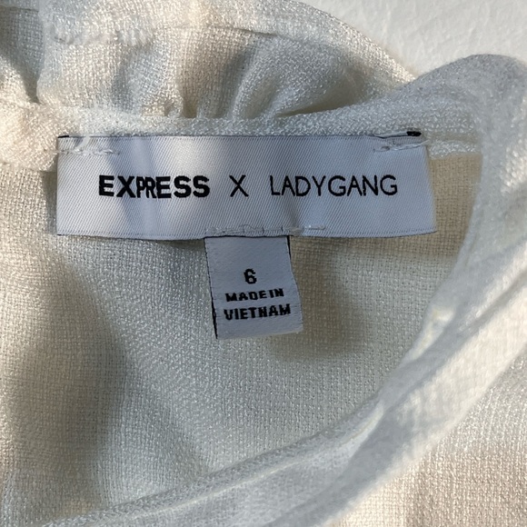 Express x Ladygang Elegant White Ruffle Sleeve Dress size 6 - Picture 5 of 9